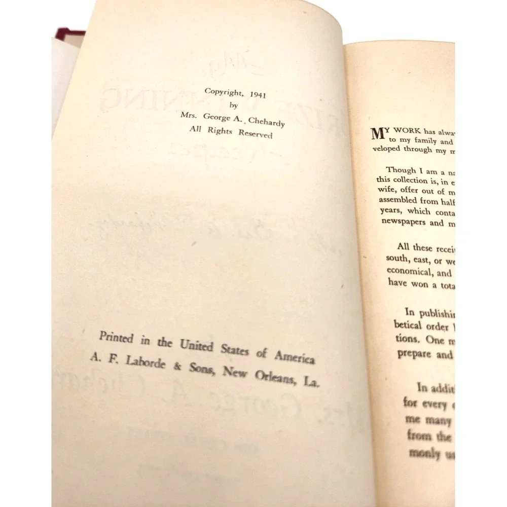 My Prize Winning Recipes Cook Book 1941 Mrs. George Chehardy Vintage HC Scarce